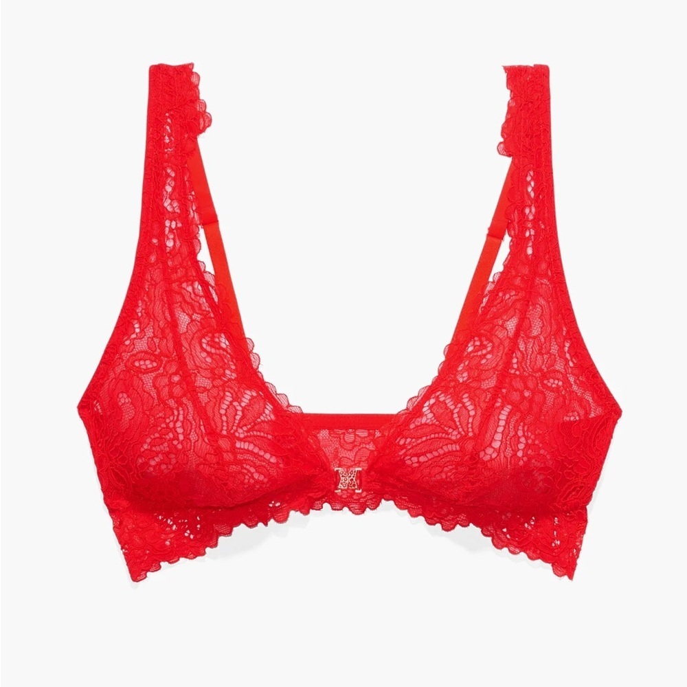 Savage X Fenty Bralette Size S Red Mesh Lace X Logo Front Closure NEW